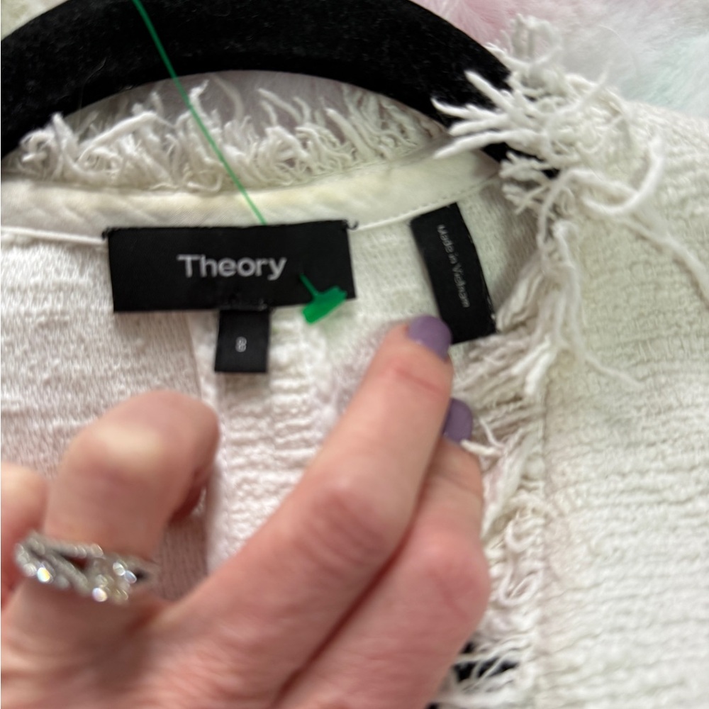 Theory Cream Tweed Frayed Fringe Jacket - Picture 5 of 7